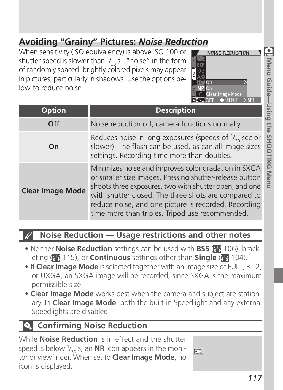 Avoiding “grainy” pictures: noise reduction, Confirming noise reduction | Nikon 5700 User Manual | Page 129 / 192