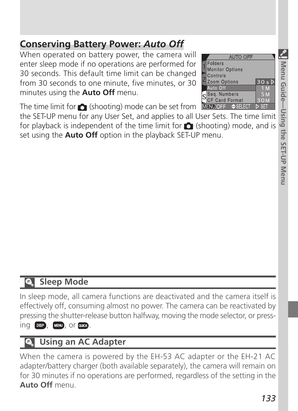 Conserving battery power: auto off | Nikon 5700 User Manual | Page 145 / 192