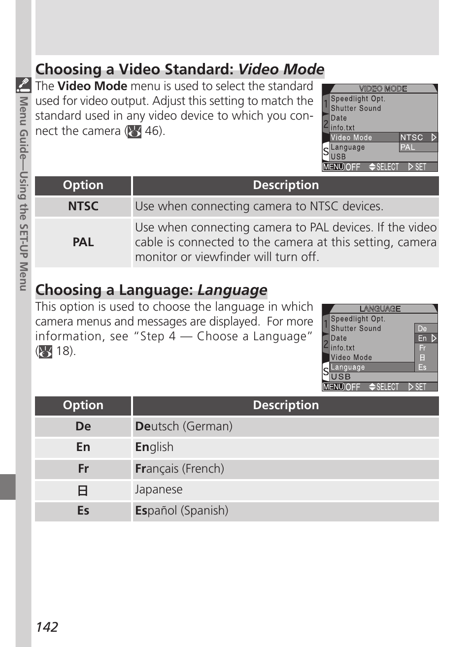 Choosing a video standard: video mode, Choosing a language: language | Nikon 5700 User Manual | Page 154 / 192