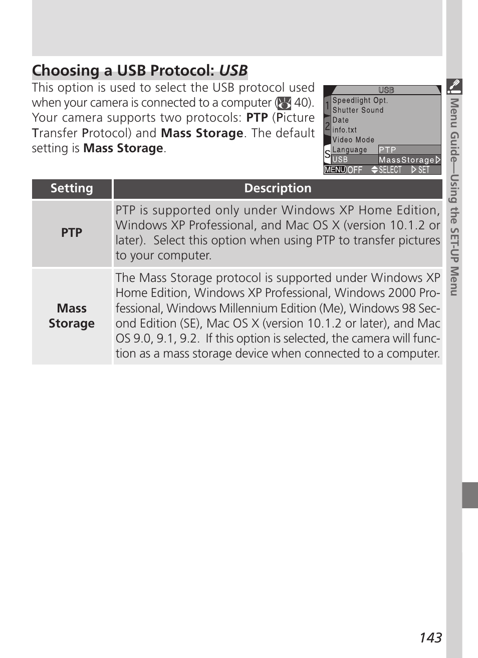 Choosing a usb protocol: usb | Nikon 5700 User Manual | Page 155 / 192
