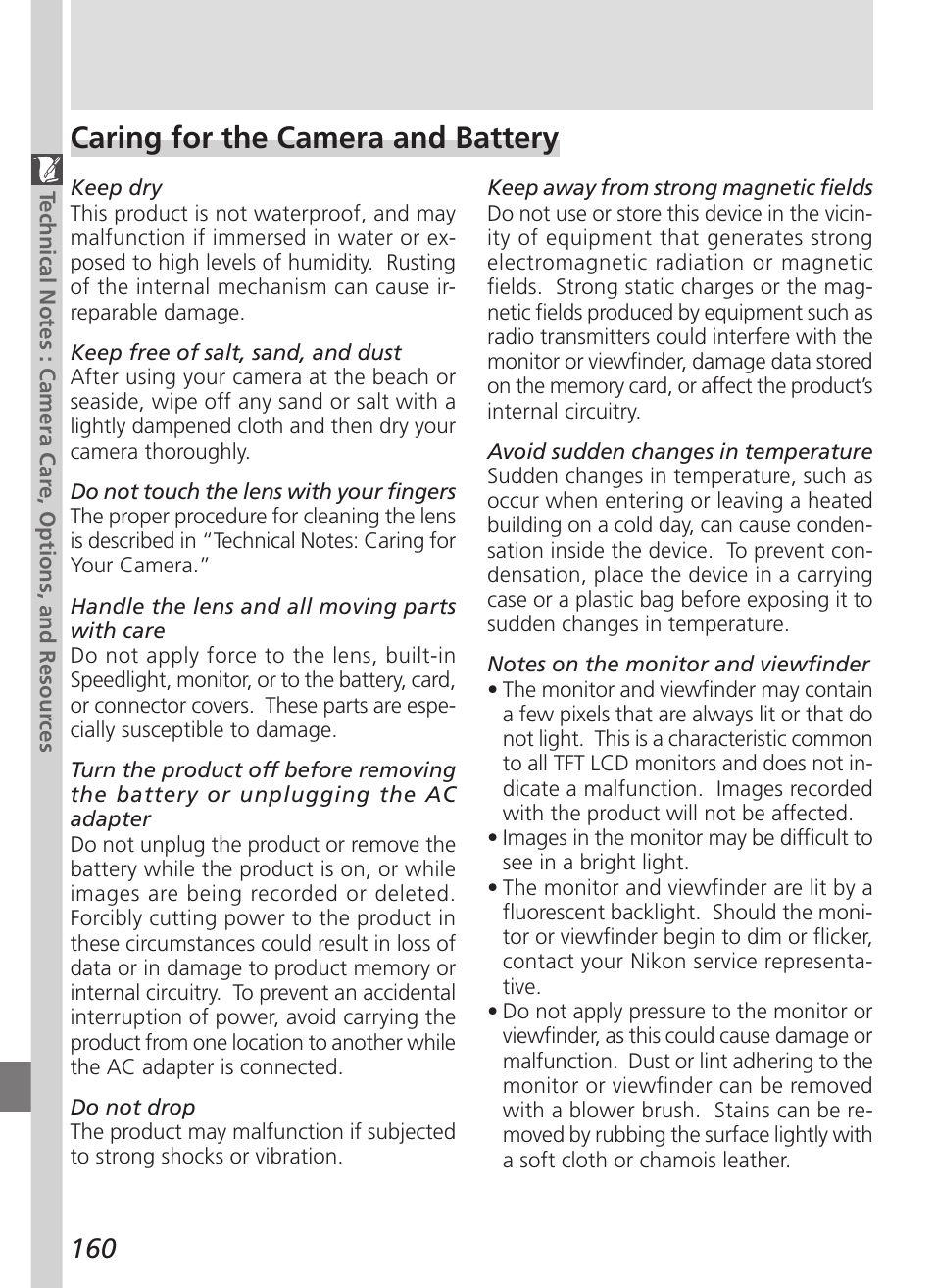 Caring for the camera and battery | Nikon 5700 User Manual | Page 172 / 192