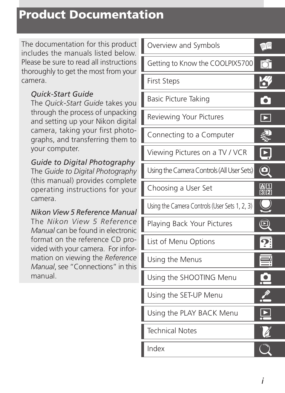 Product documentation | Nikon 5700 User Manual | Page 3 / 192