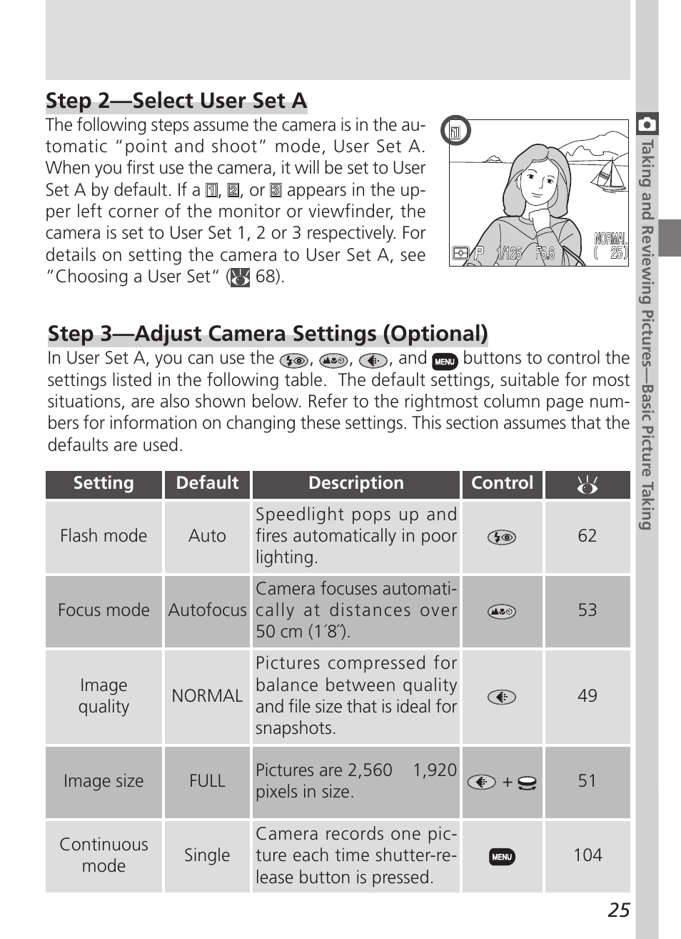 Step 2—select user set a, Step 3—adjust camera settings (optional) | Nikon 5700 User Manual | Page 37 / 192