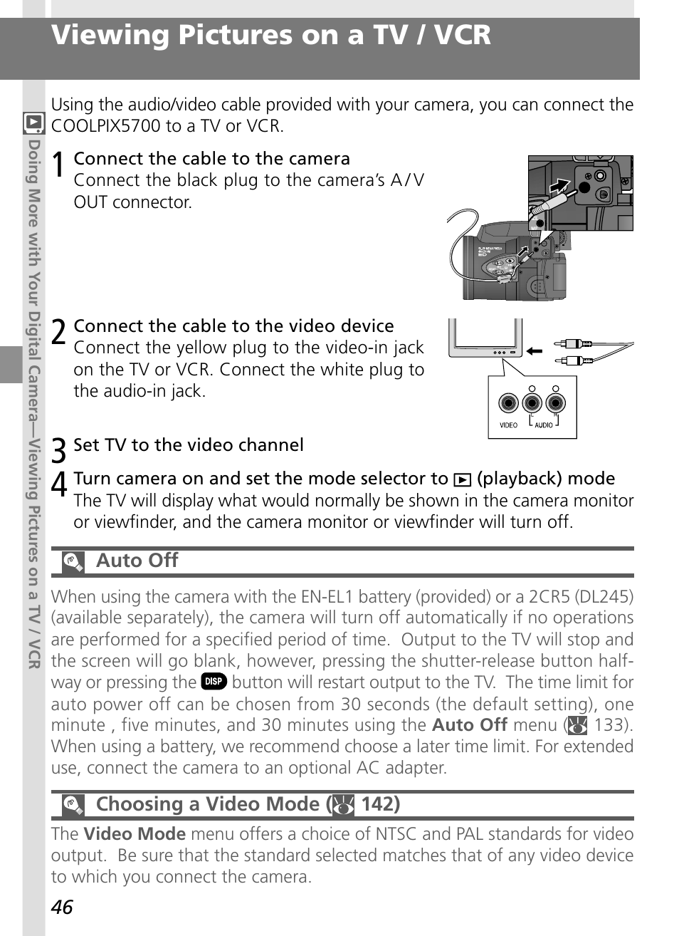 Viewing pictures on a tv / vcr | Nikon 5700 User Manual | Page 58 / 192