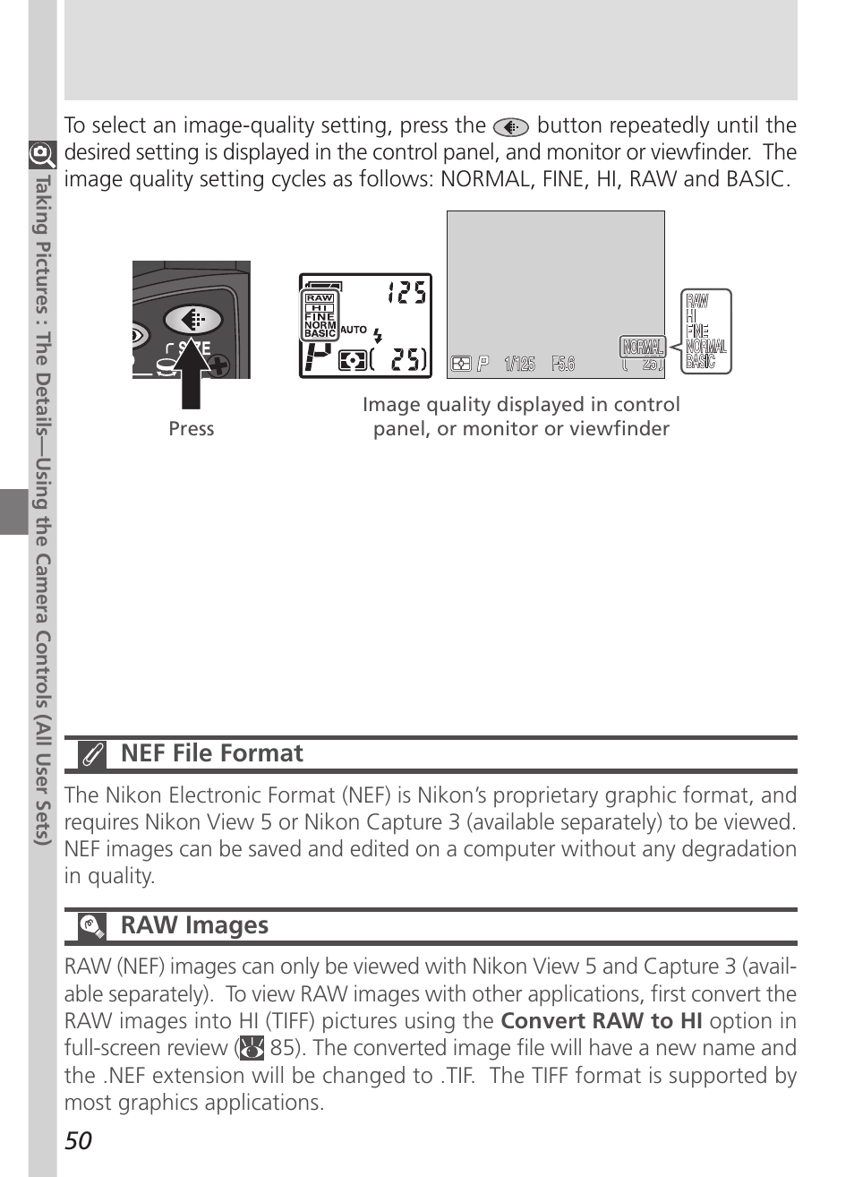 50 nef file format, Raw images | Nikon 5700 User Manual | Page 62 / 192