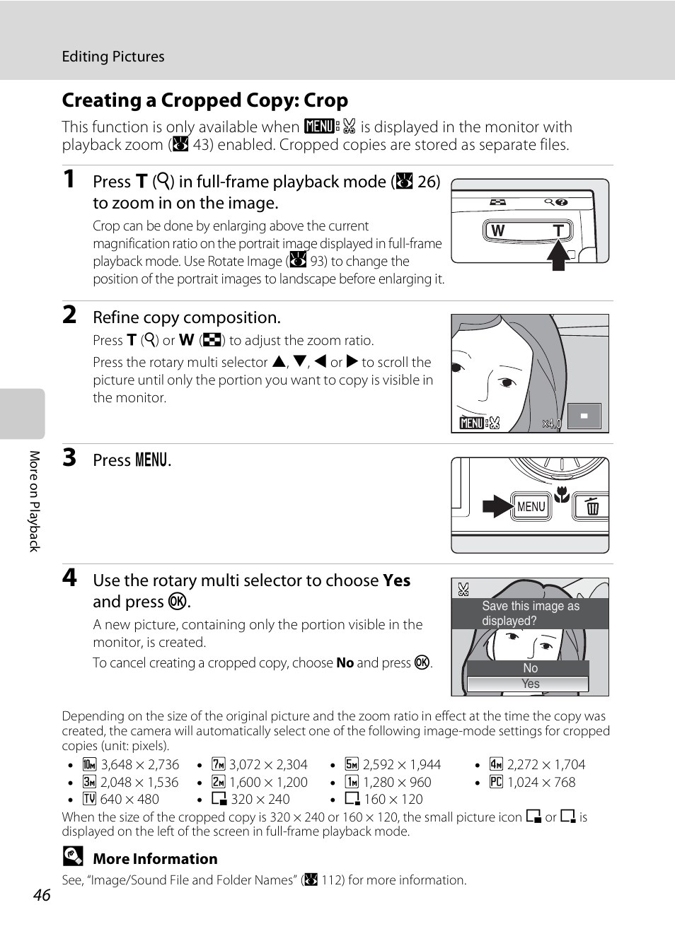 Creating a cropped copy: crop | Nikon S600 User Manual | Page 58 / 144