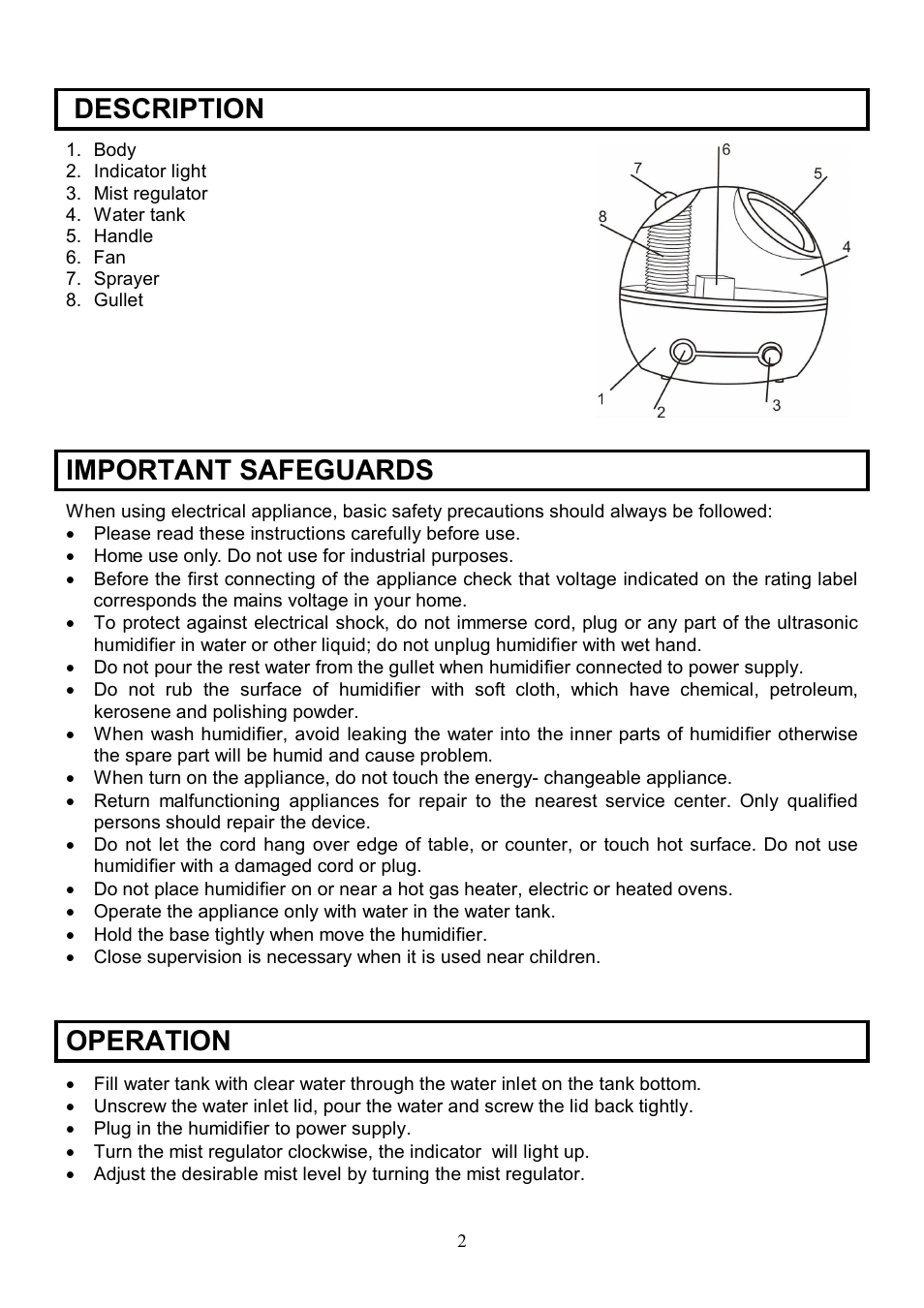 Description, Important safeguards, Operation | Scarlett SC-980 User Manual | Page 2 / 7