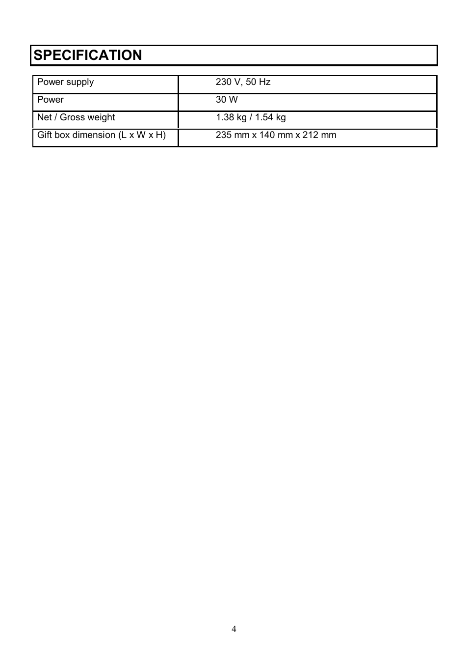 Specification | Scarlett SC-980 User Manual | Page 4 / 7