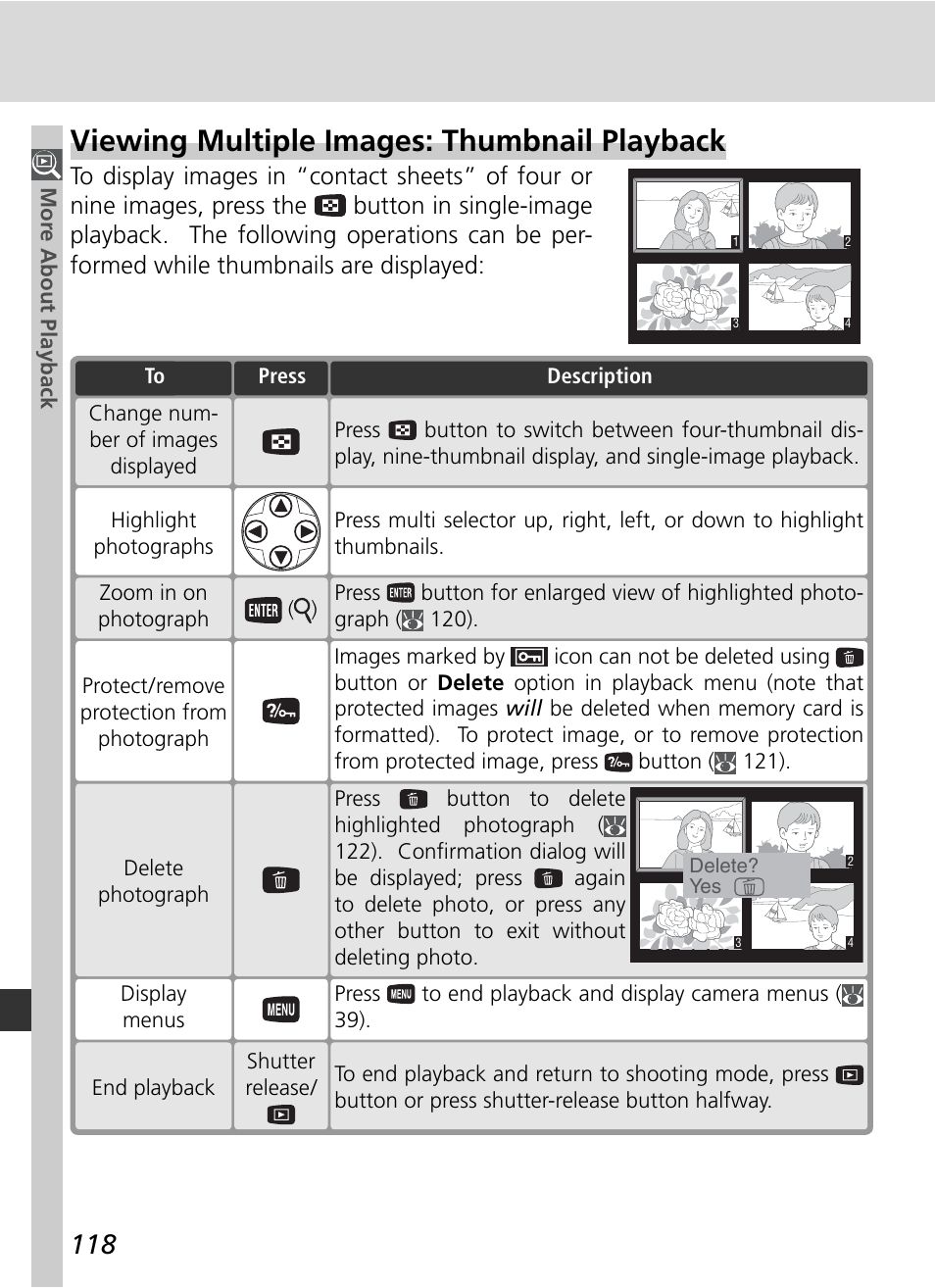 Viewing multiple images: thumbnail playback | Nikon D70 User Manual | Page 128 / 218