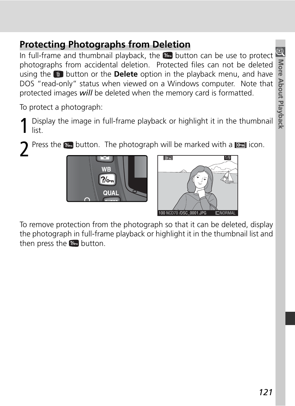 Protecting photographs from deletion | Nikon D70 User Manual | Page 131 / 218