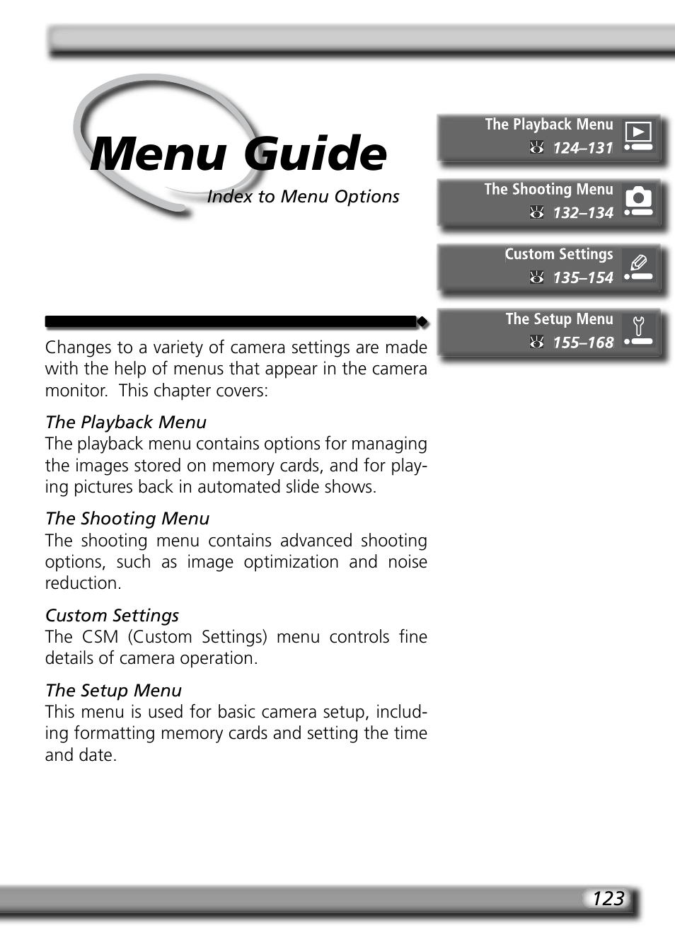 Menu guide | Nikon D70 User Manual | Page 133 / 218