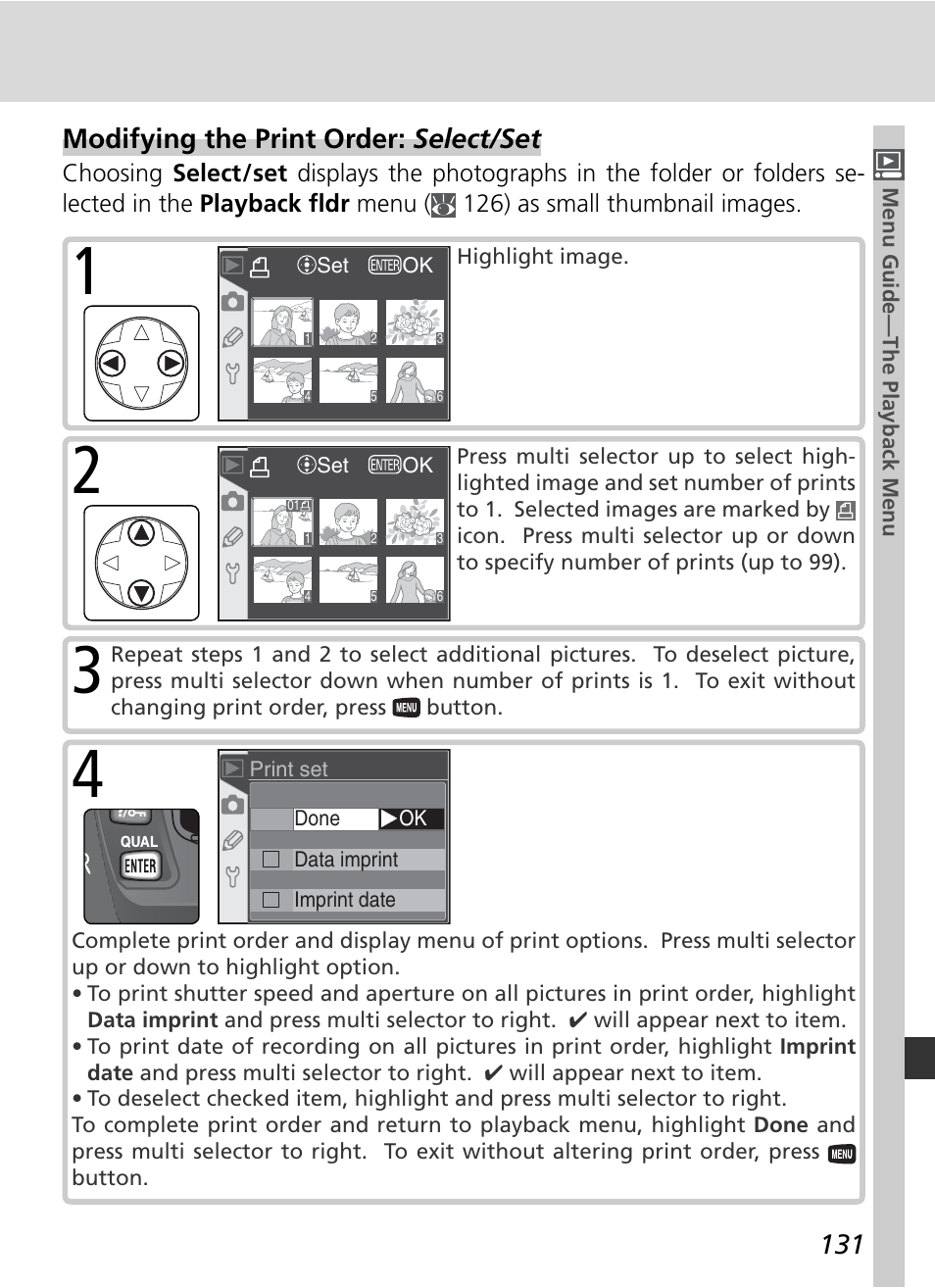 Modifying the print order: select / set | Nikon D70 User Manual | Page 141 / 218