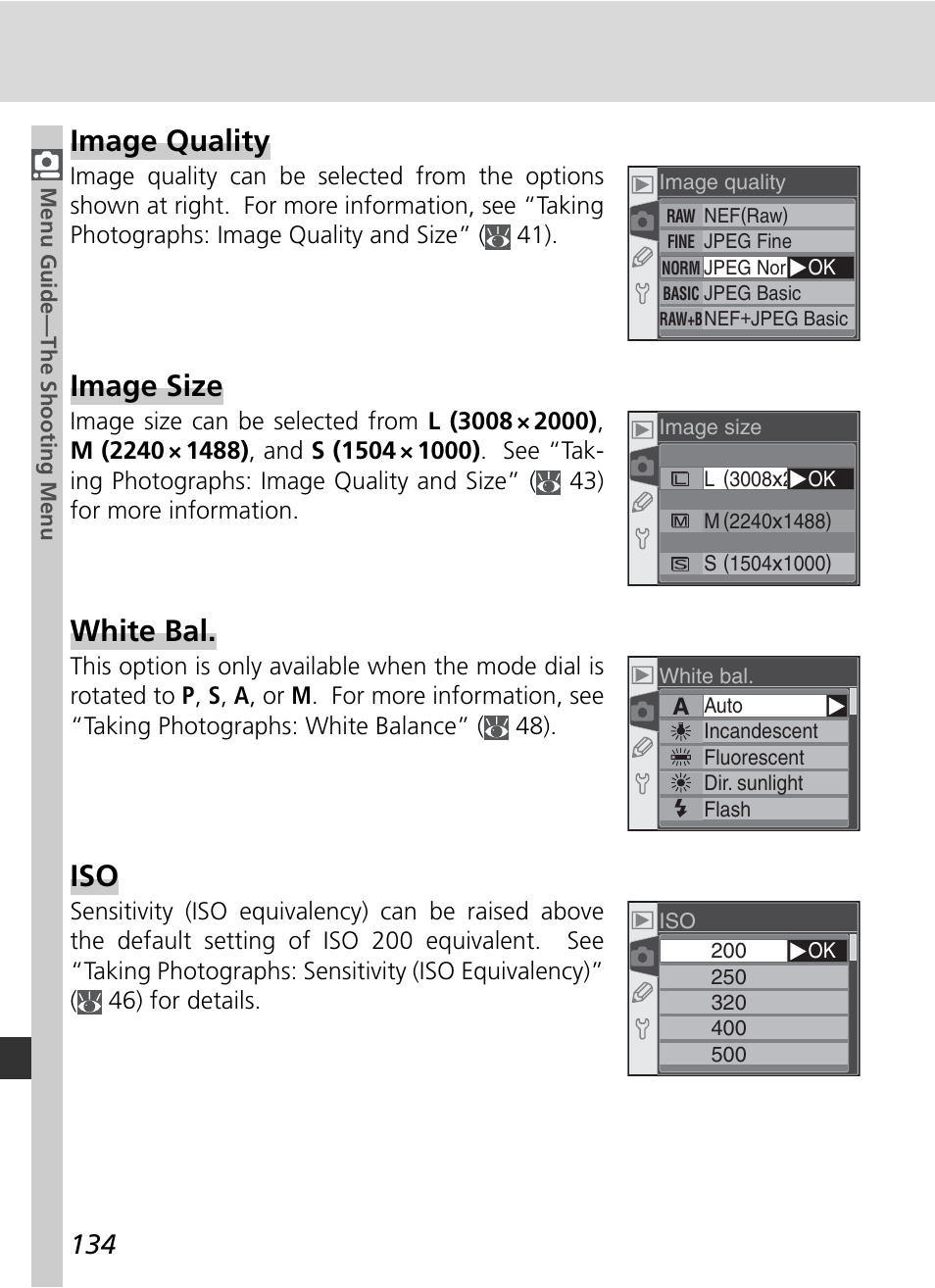 Image quality, Image size, White bal | Nikon D70 User Manual | Page 144 / 218