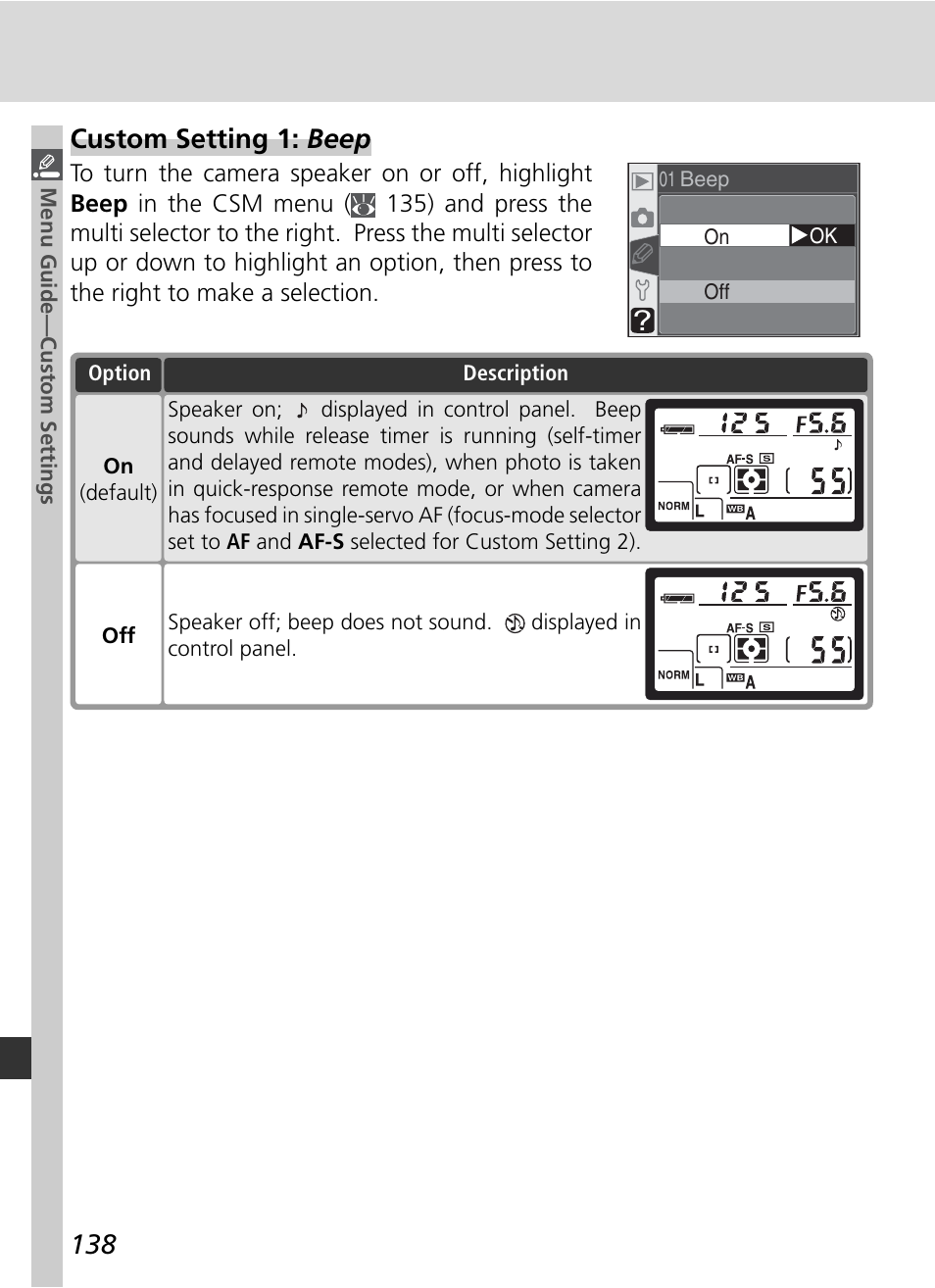 Custom setting 1: beep | Nikon D70 User Manual | Page 148 / 218