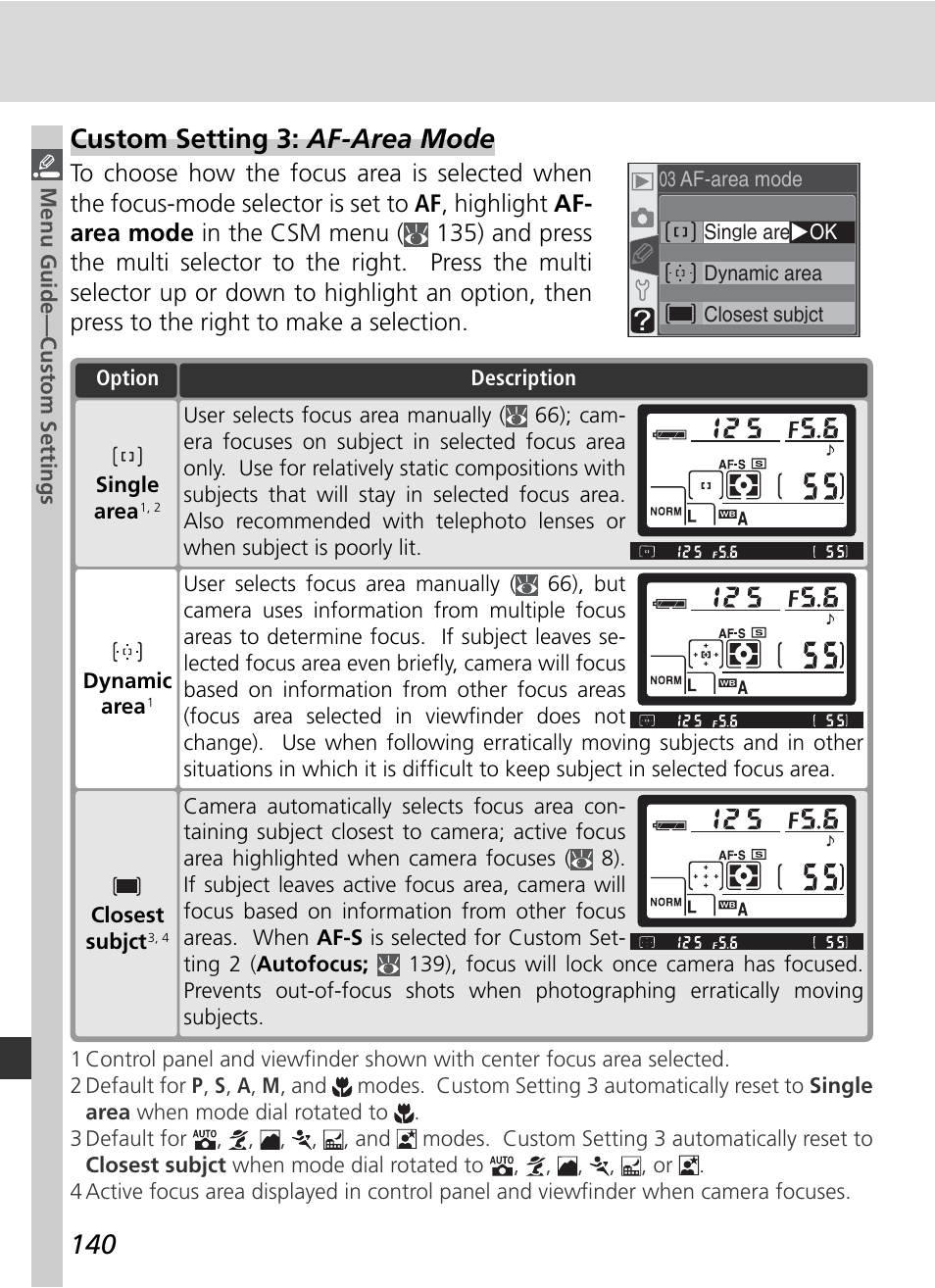 Custom setting 3: af-area mode | Nikon D70 User Manual | Page 150 / 218