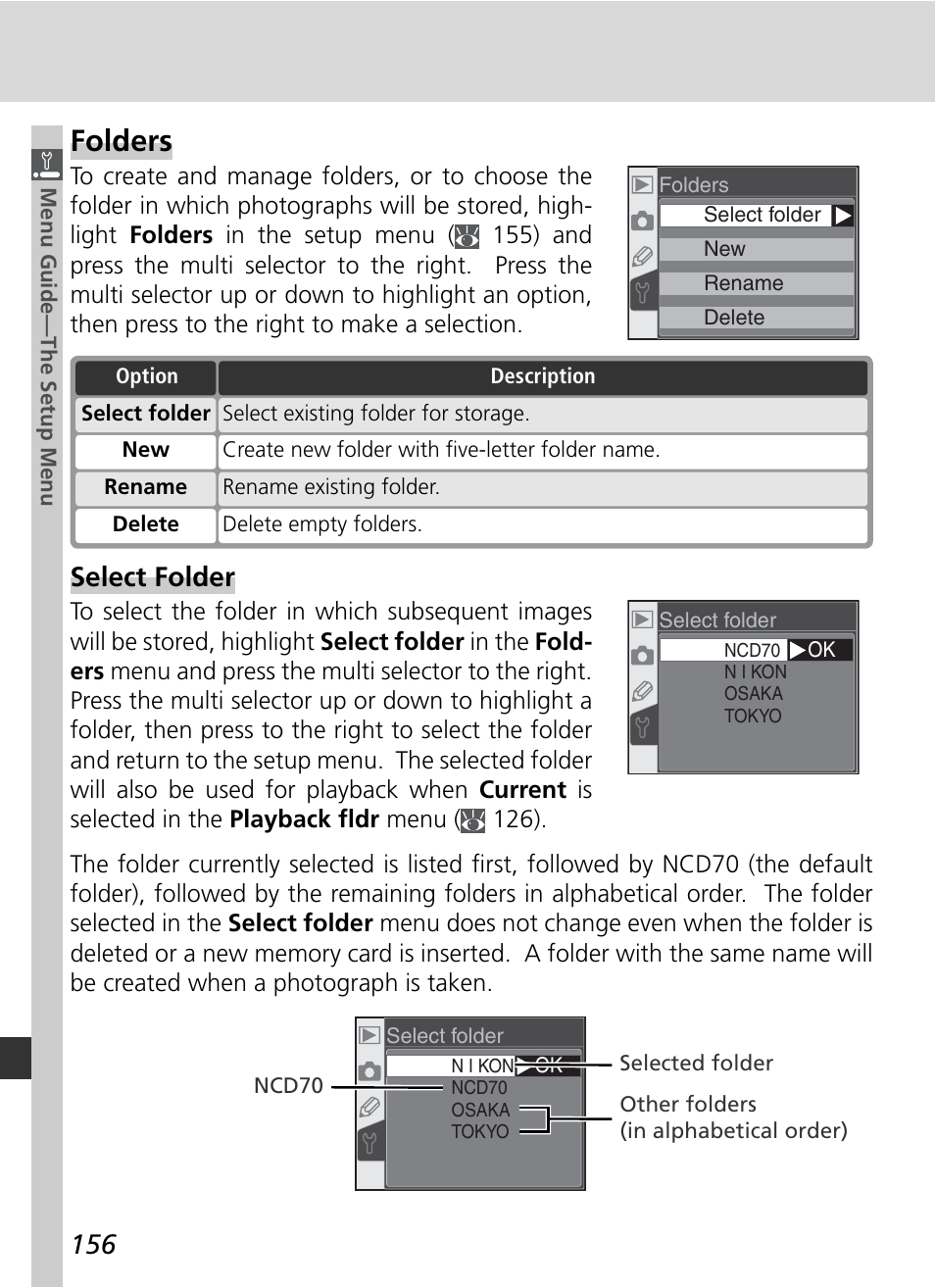 Folders, Select folder | Nikon D70 User Manual | Page 166 / 218