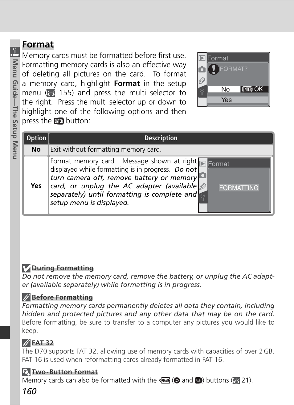Format | Nikon D70 User Manual | Page 170 / 218