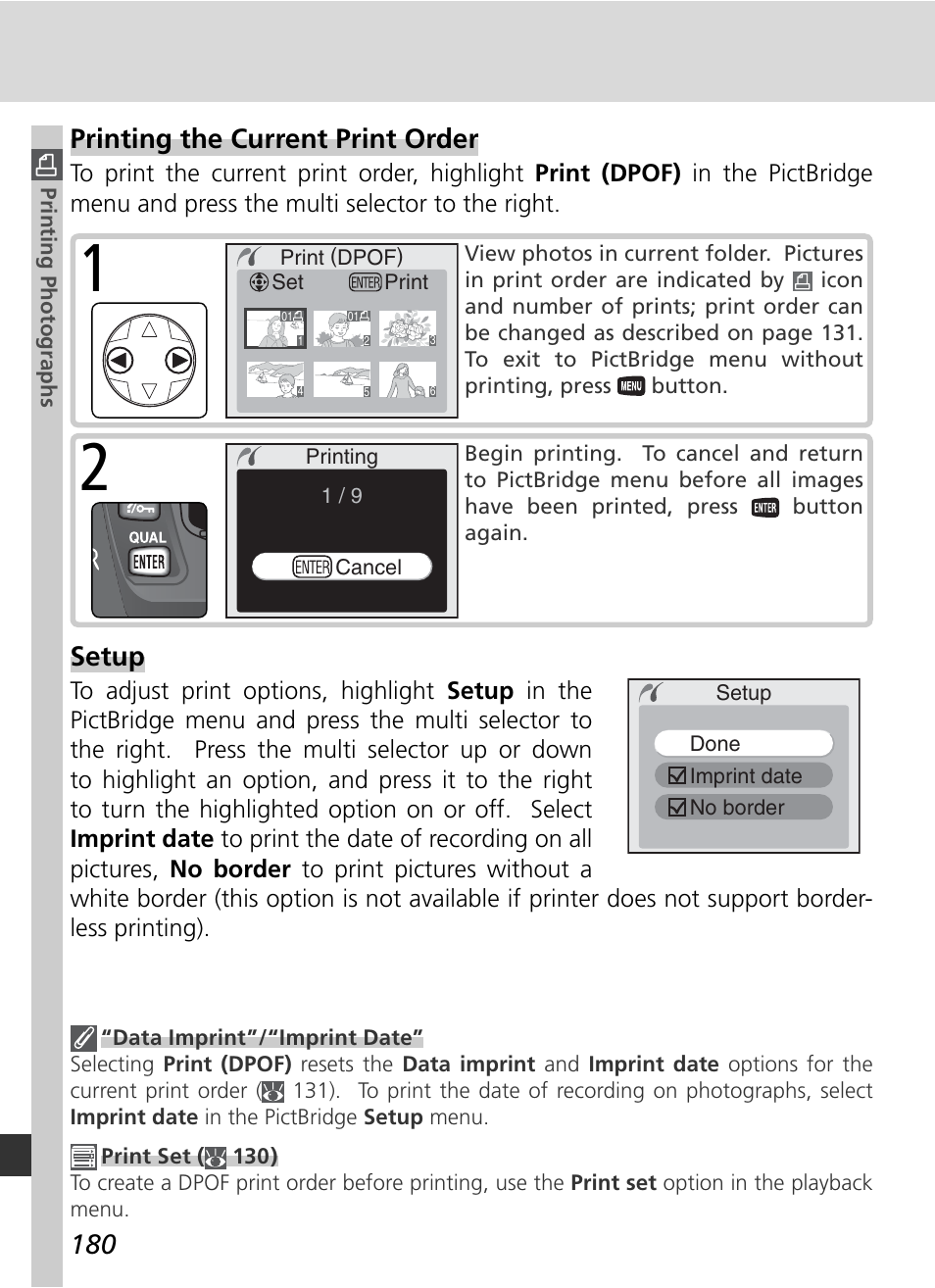 Setup, Printing the current print order | Nikon D70 User Manual | Page 190 / 218