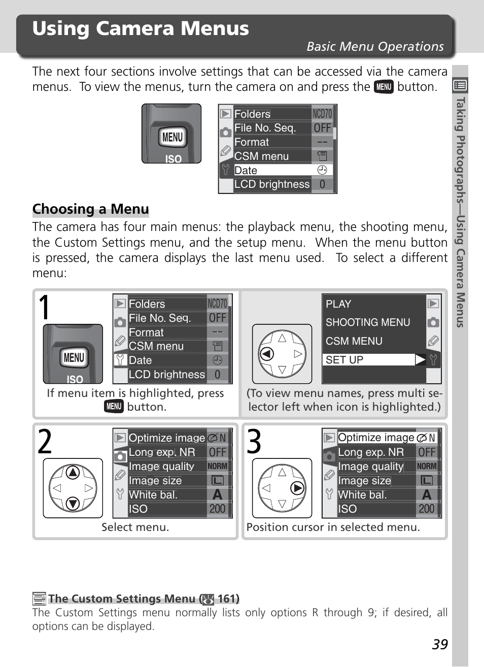 Using camera menus, Choosing a menu | Nikon D70 User Manual | Page 49 / 218