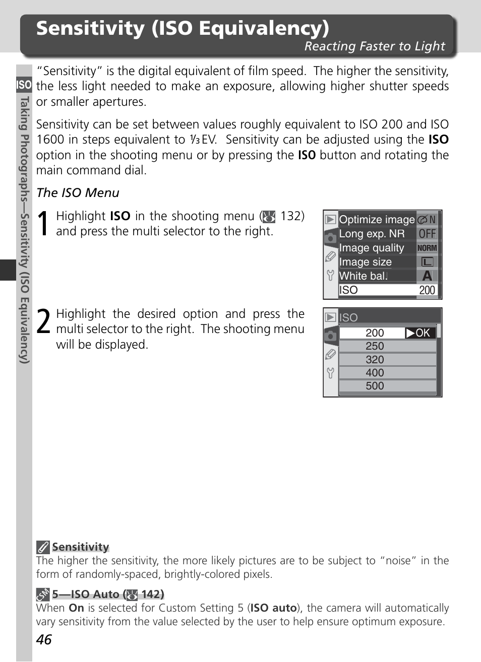 Sensitivity (iso equivalency) | Nikon D70 User Manual | Page 56 / 218