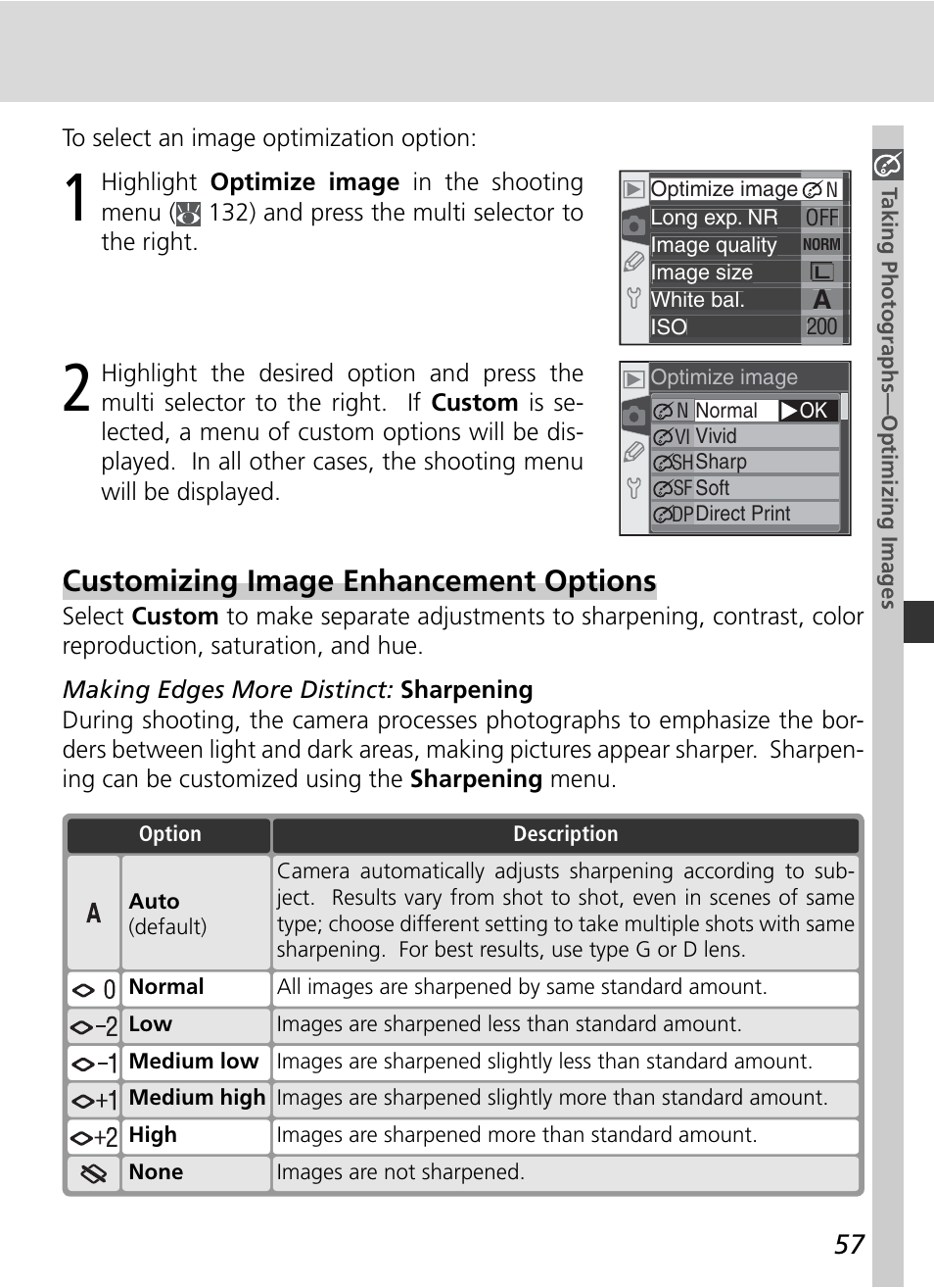 Customizing image enhancement options | Nikon D70 User Manual | Page 67 / 218