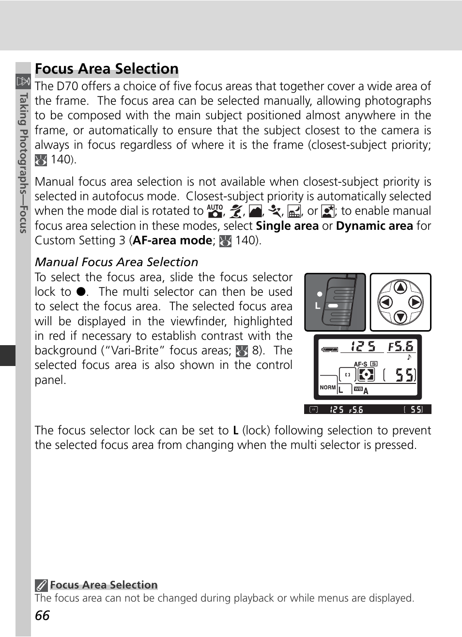 Focus area selection | Nikon D70 User Manual | Page 76 / 218
