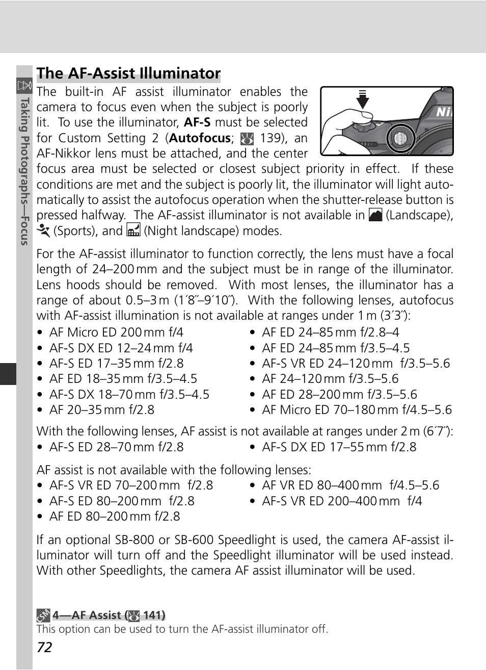 The af-assist illuminator | Nikon D70 User Manual | Page 82 / 218
