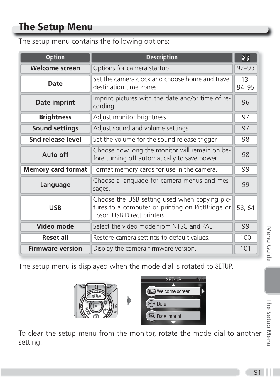 The setup menu | Nikon 3700 User Manual | Page 101 / 127