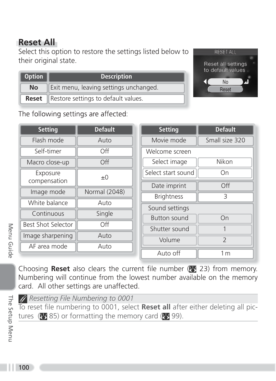 Reset all | Nikon 3700 User Manual | Page 110 / 127