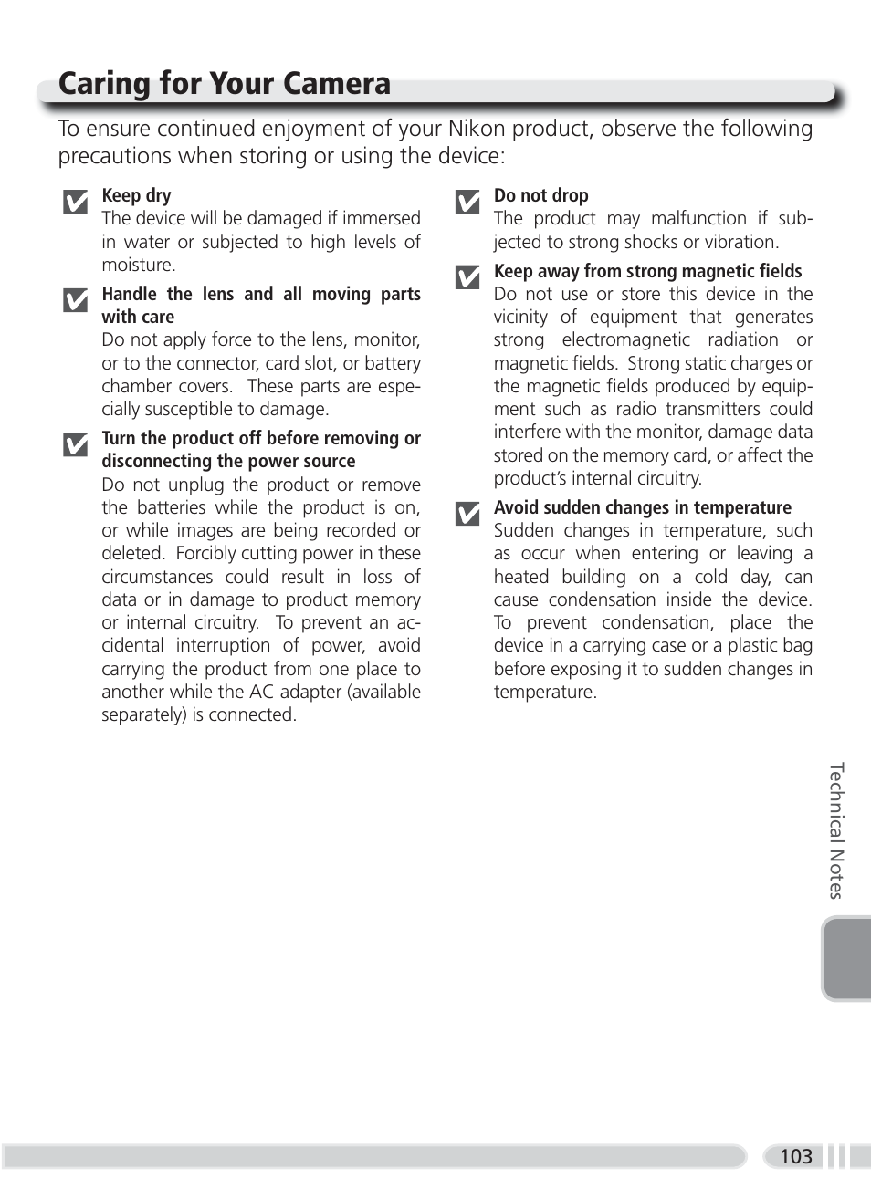 Caring for your camera | Nikon 3700 User Manual | Page 113 / 127