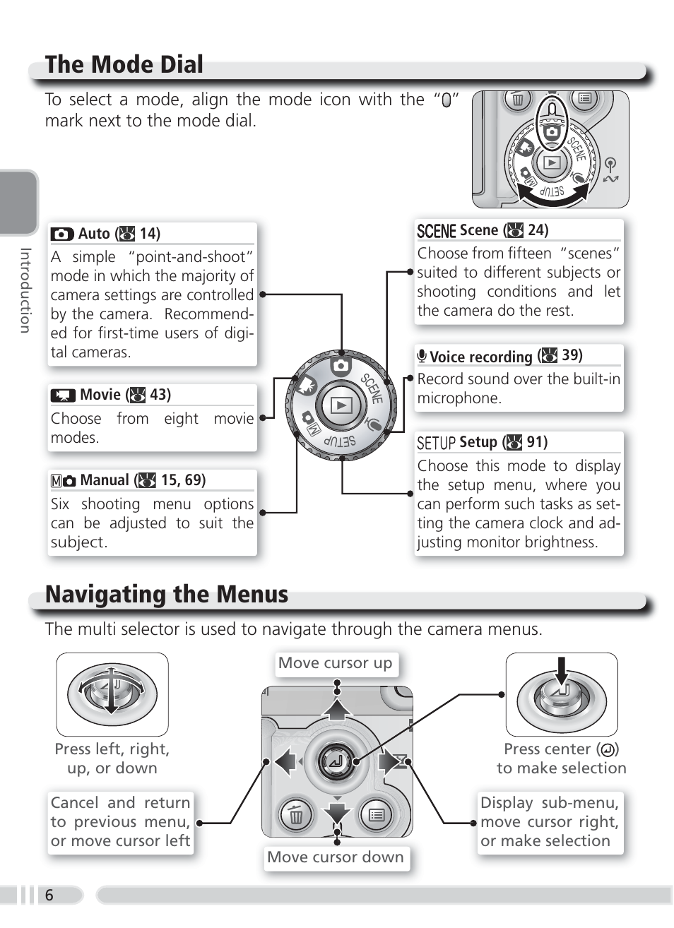 The mode dial, Navigating the menus | Nikon 3700 User Manual | Page 16 / 127