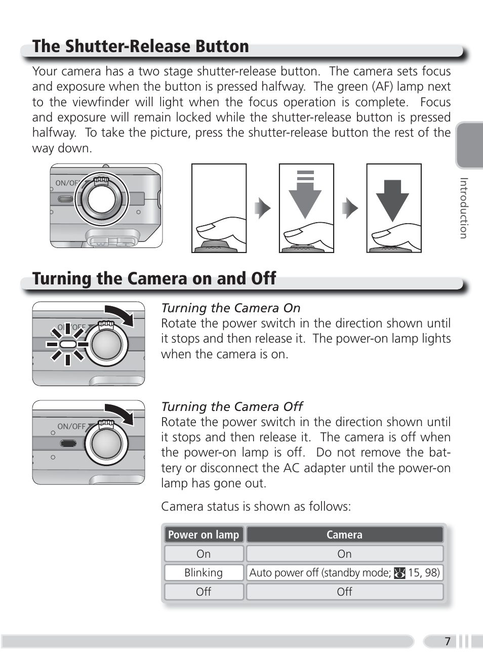 The shutter-release button, Turning the camera on and off | Nikon 3700 User Manual | Page 17 / 127