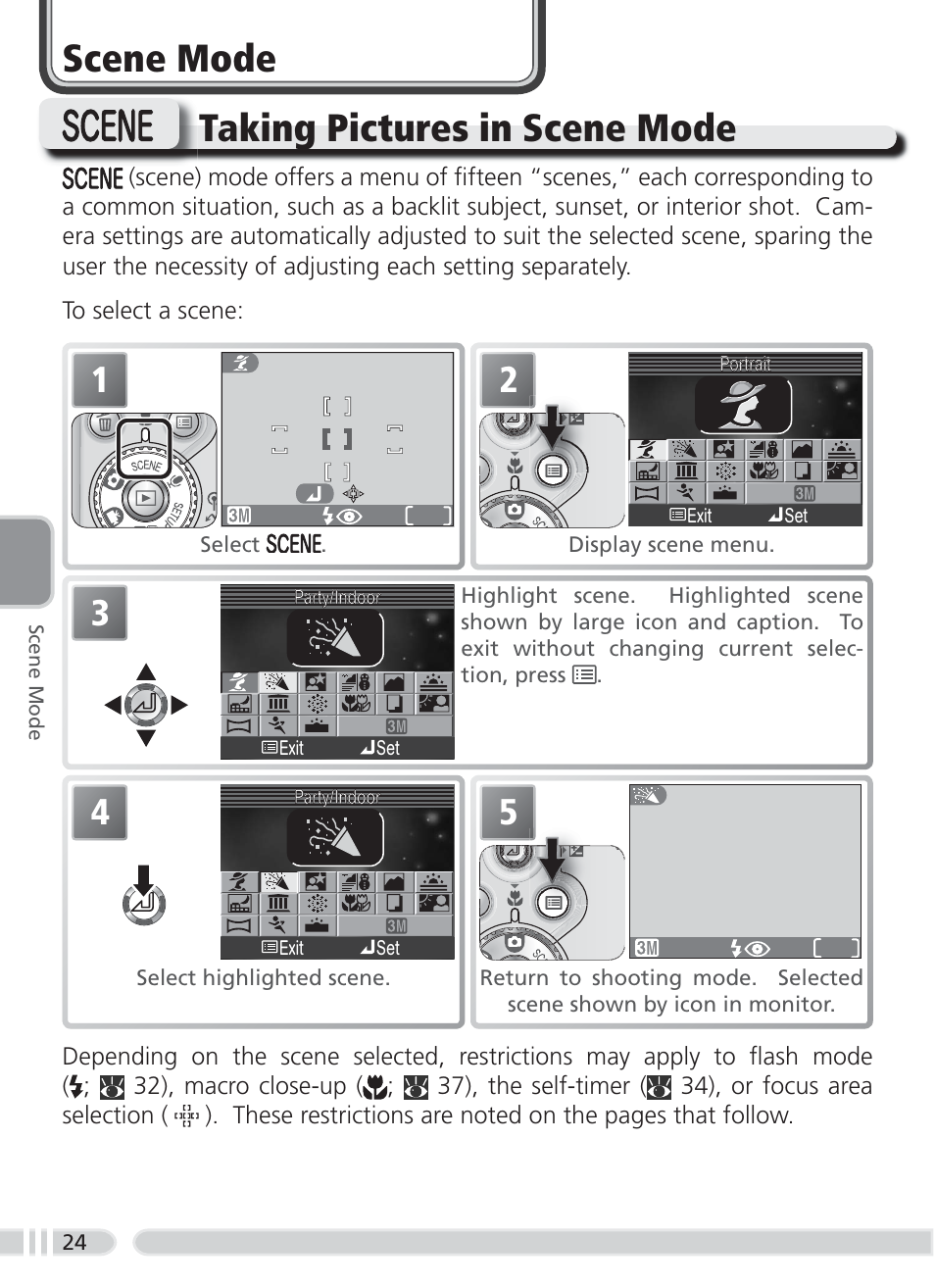 Scene mode, Taking pictures in scene mode, Scene mode taking pictures in scene mode | Nikon 3700 User Manual | Page 34 / 127