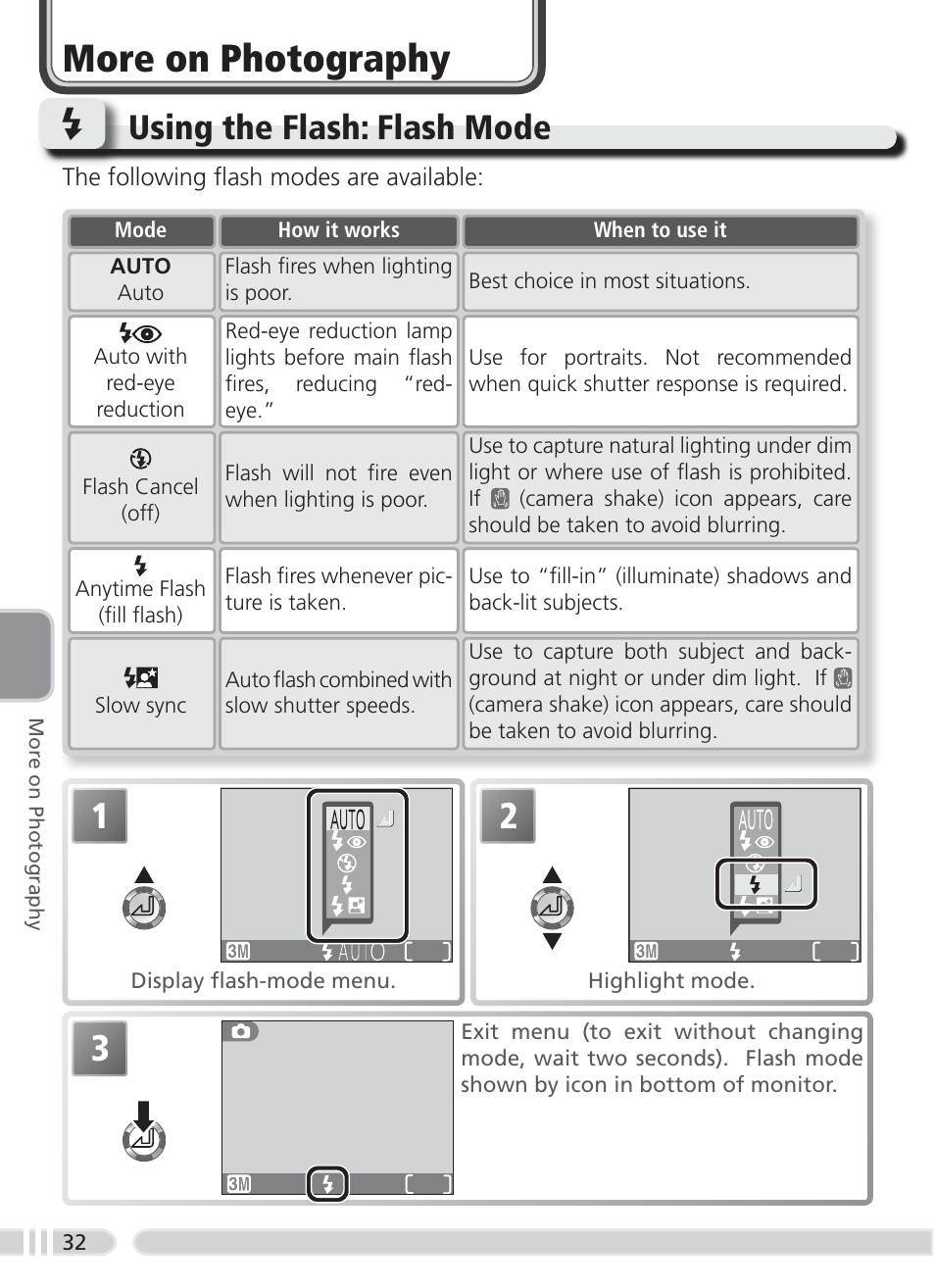 More on photography, Using the flash: flash mode | Nikon 3700 User Manual | Page 42 / 127