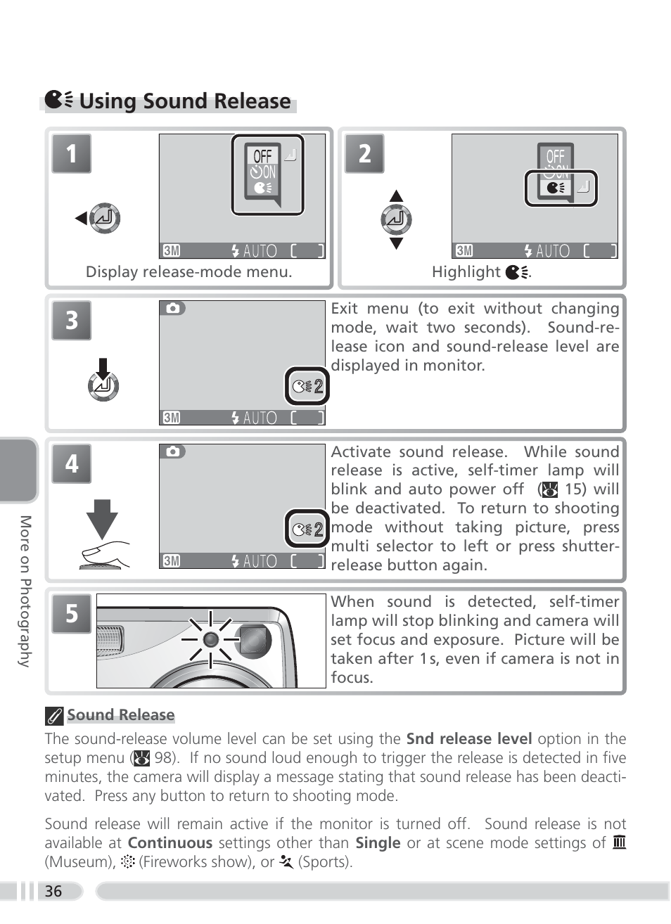 Using sound release | Nikon 3700 User Manual | Page 46 / 127