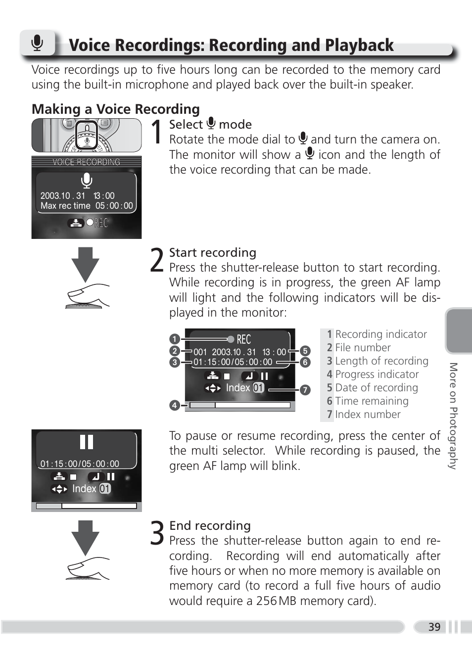 Voice recordings: recording and playback | Nikon 3700 User Manual | Page 49 / 127