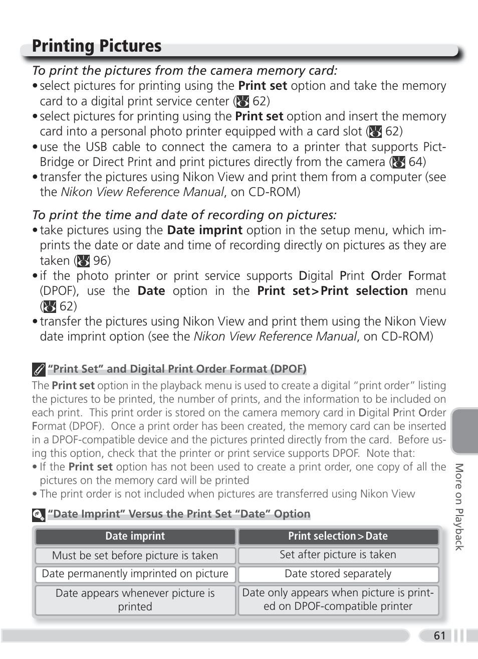 Printing pictures | Nikon 3700 User Manual | Page 71 / 127