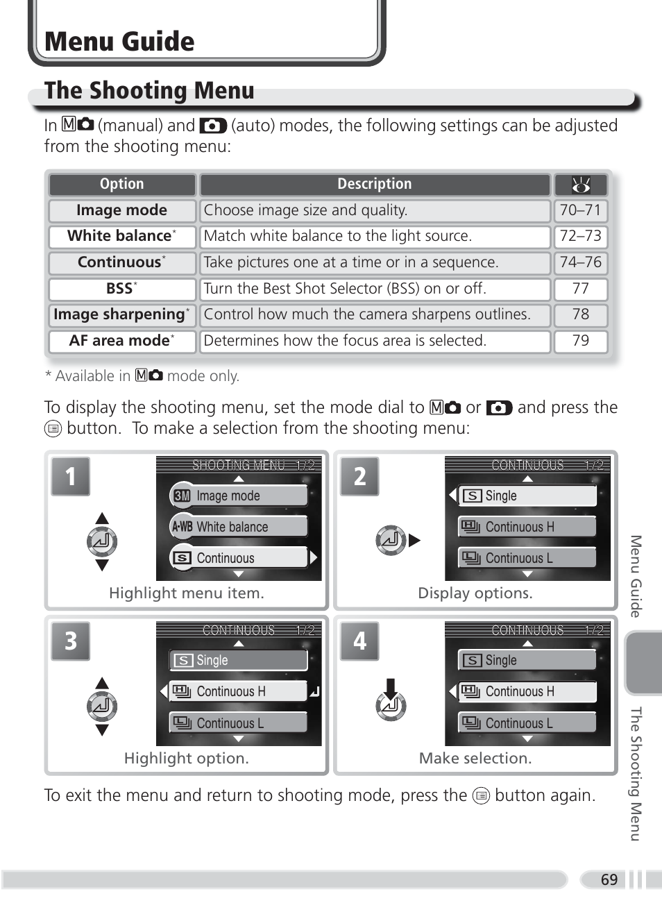 Menu guide, The shooting menu | Nikon 3700 User Manual | Page 79 / 127