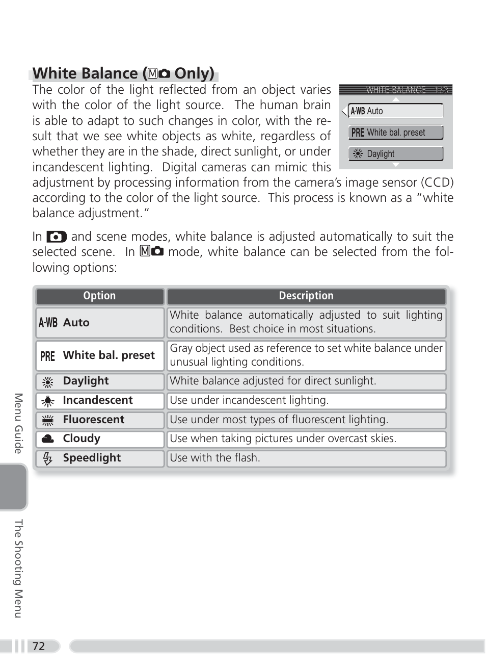 White balance ( only) | Nikon 3700 User Manual | Page 82 / 127