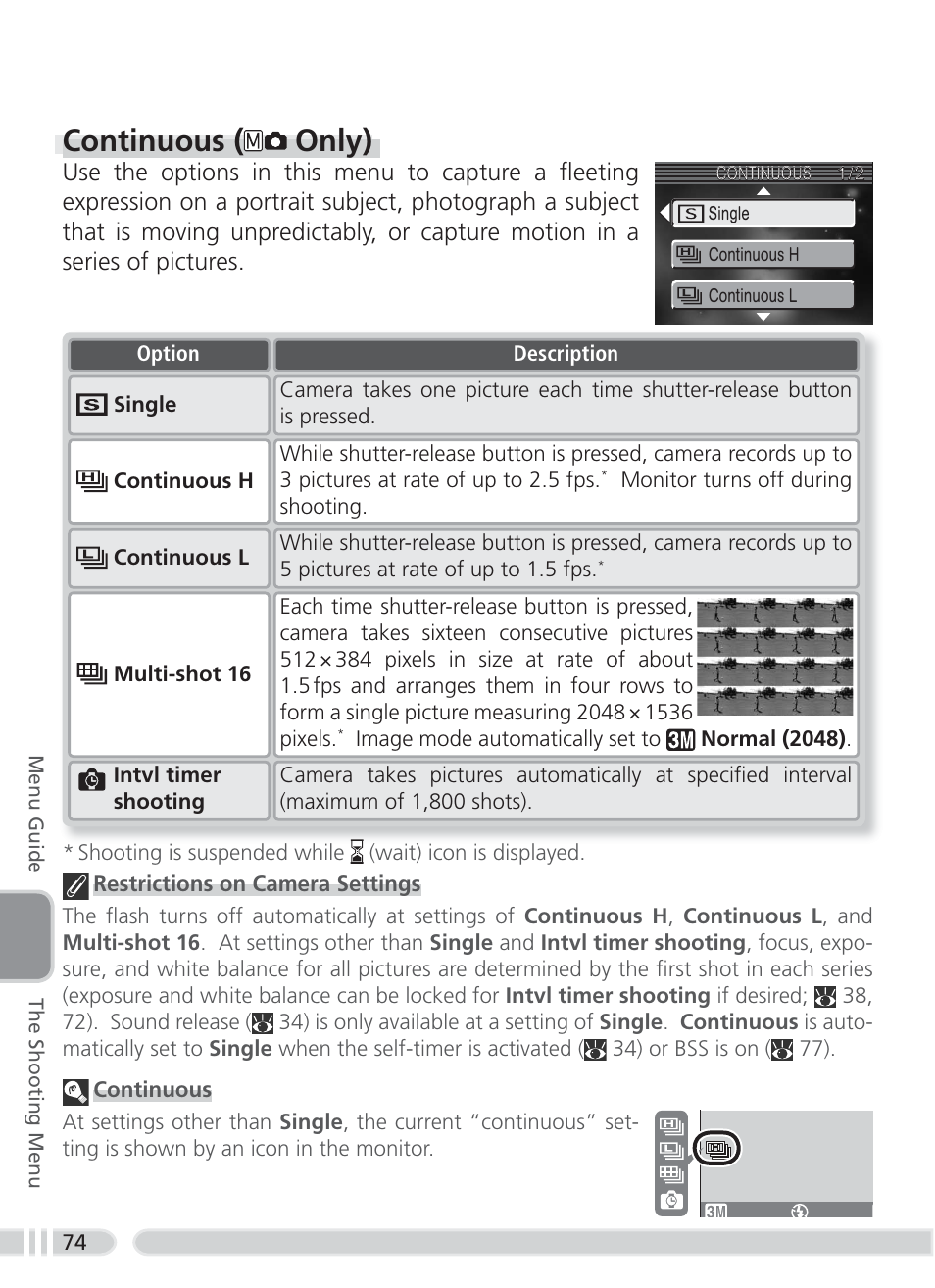 Continuous ( only) | Nikon 3700 User Manual | Page 84 / 127