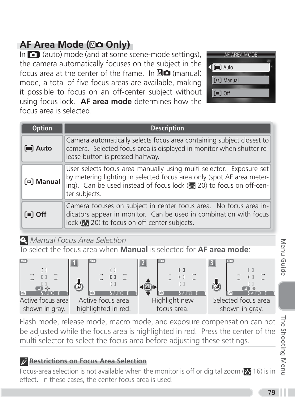 Af area mode ( only) | Nikon 3700 User Manual | Page 89 / 127