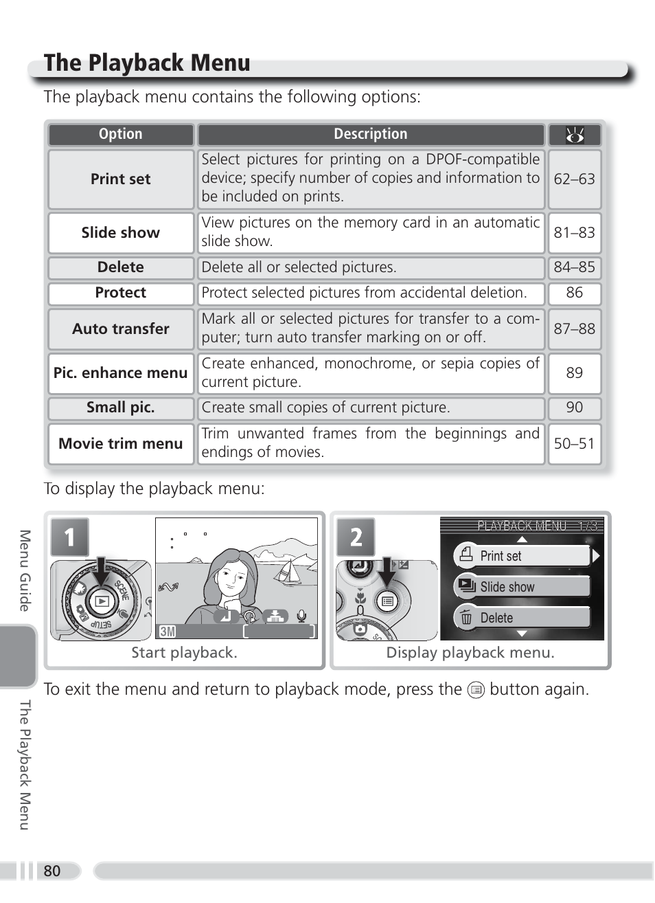 The playback menu | Nikon 3700 User Manual | Page 90 / 127