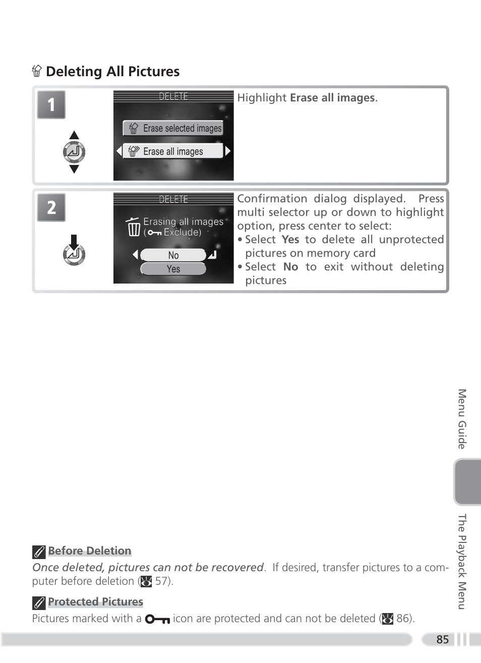 Deleting all pictures | Nikon 3700 User Manual | Page 95 / 127