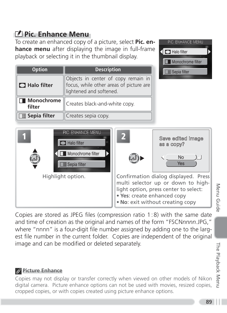Pic. enhance menu | Nikon 3700 User Manual | Page 99 / 127
