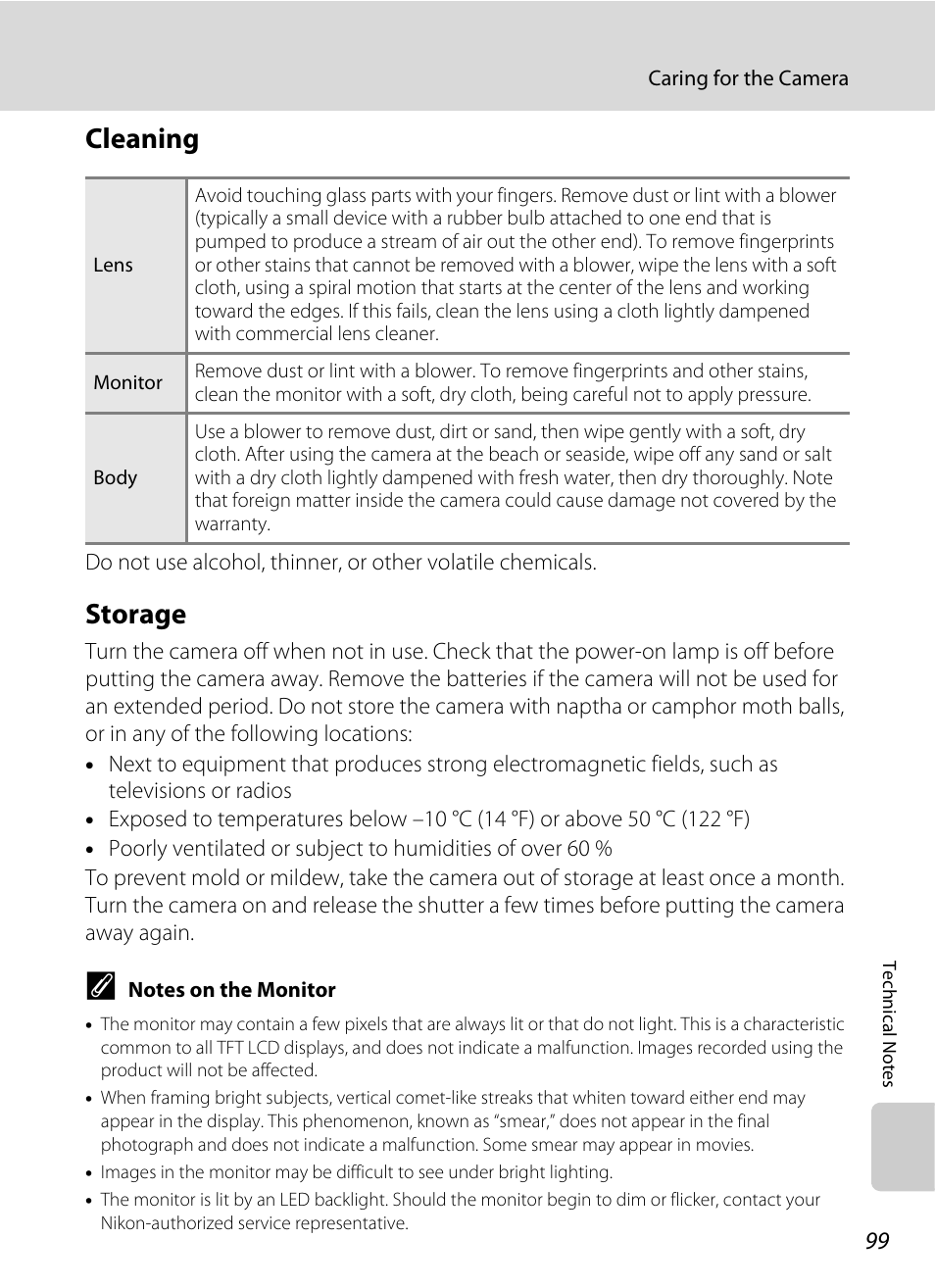 Cleaning, Storage, Cleaning storage | Nikon L15 User Manual | Page 111 / 128