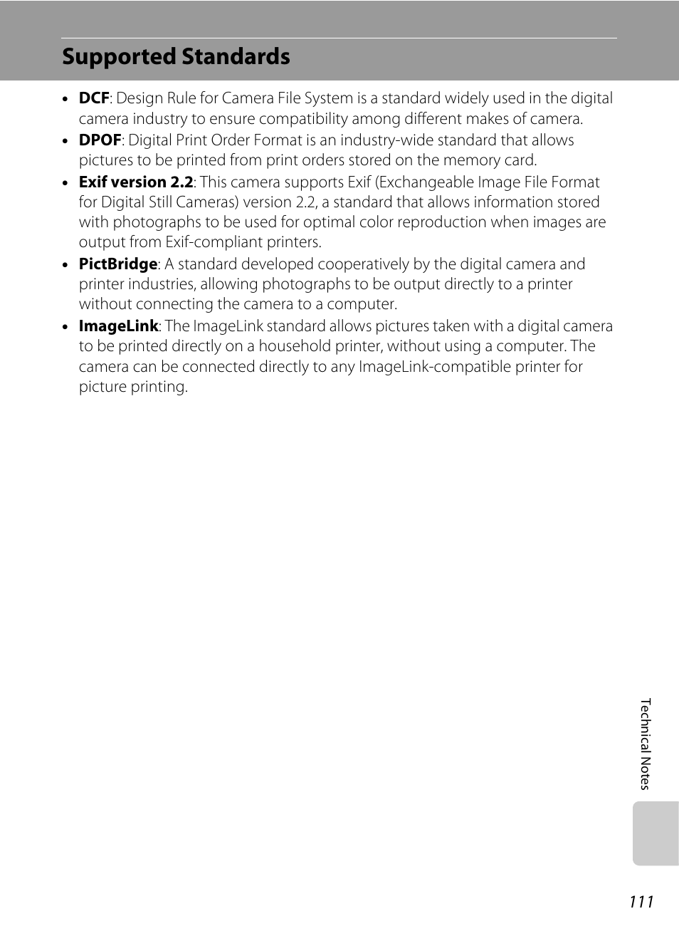 Supported standards, Tible, A 111) p | Nikon L15 User Manual | Page 123 / 128