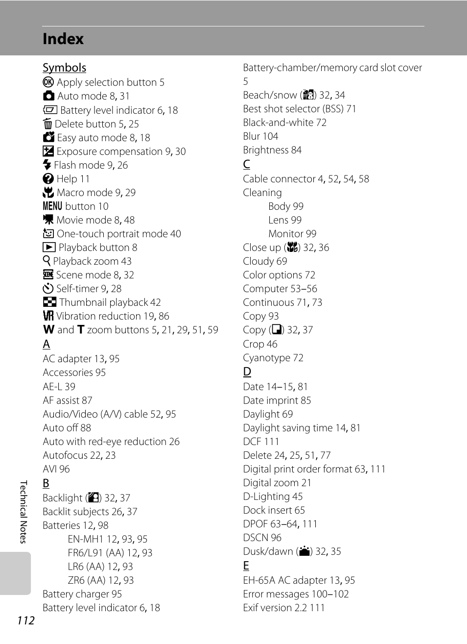 Index | Nikon L15 User Manual | Page 124 / 128