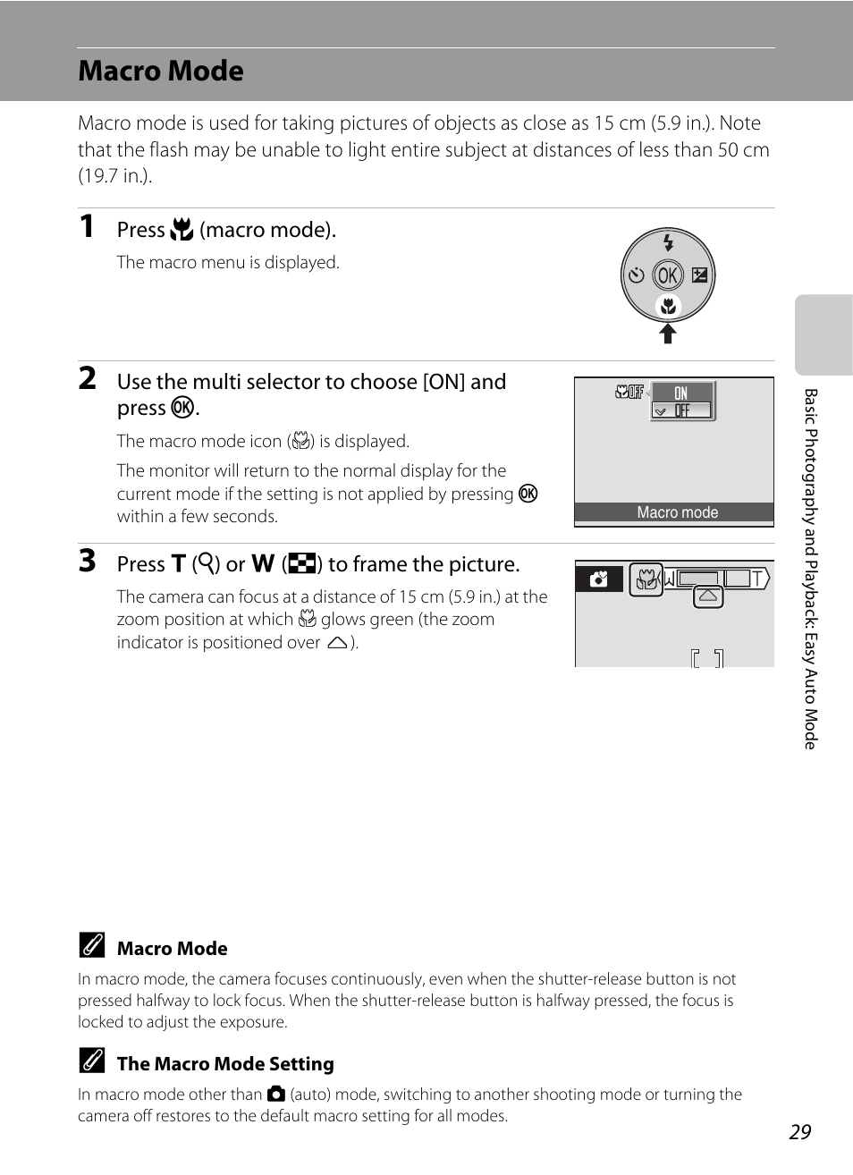 Macro mode, A 29), Mode | A 29) an | Nikon L15 User Manual | Page 41 / 128