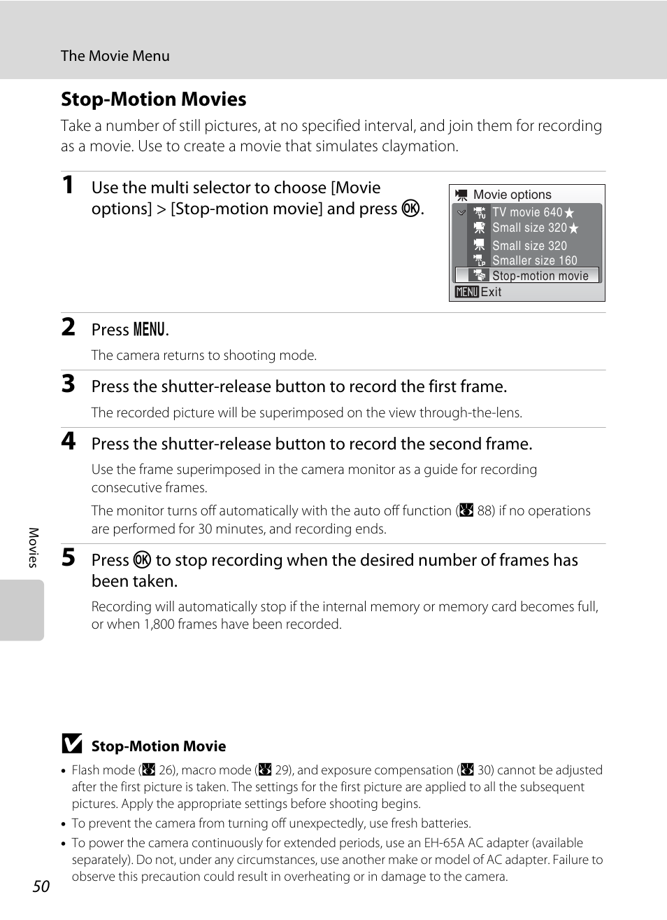 Stop-motion movies, A 50). m, A 50) | Nikon L15 User Manual | Page 62 / 128
