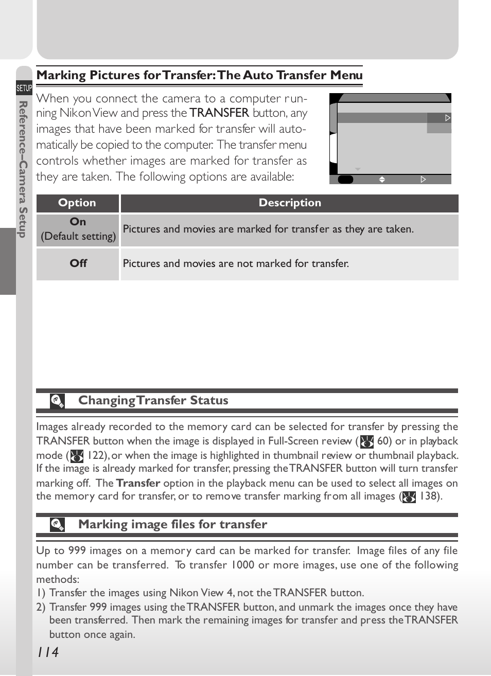 Changing transfer status, Marking image files for transfer | Nikon 775 User Manual | Page 128 / 182